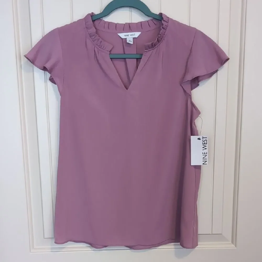 NWT Nine West Dusty Purple Flutter Sleeve Blouse - Picture 1 of 13